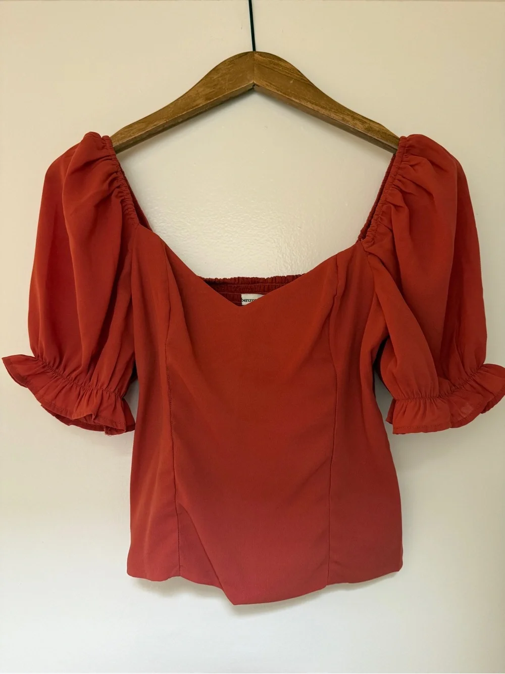 Abercrombie & Fitch Rust Red Puff-Sleeve Square Neck Top